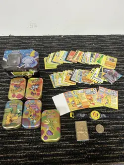 LOT OF POKEMON ITEMS TINS, WATCH, CARDS - Image 1