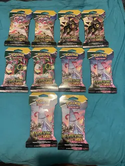 Pokemon TCG Evolving Skies Sleeved Booster Pack Art Bundle Set of 10 sleeved pks - Image 1