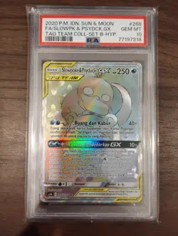 Pokemon Slowpoke and Psyduck GX Tag Team Rainbow Indonesia 268/204 HR PSA 10 - Image 1