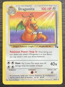 Dragonite 19/62 Pokemon TCG WOTC Base Set Fossil Non Holo LP - Image 1