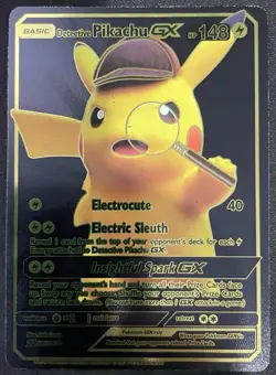 Detective Pikachu GX Black Foil Fan Art Vinyl Collector Pokemon Card - Image 1