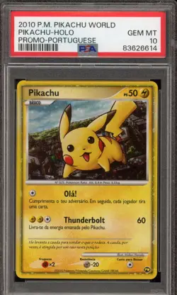 Pokemon Pikachu World Coll. PORTUGUESE Holo Promo PSA 10 Gem Mint - Image 1