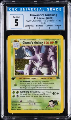 2000 POKEMON GYM CHALLENGE FIRST ED HOLO #7 GIOVANNI’S NIDOKING POKEMON CGC 5 - Image 1