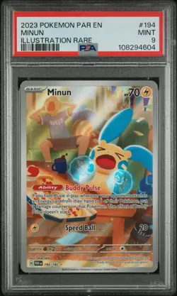 PSA 9 Mint Minun 194/182 Illustration Rare - Pokemon Paradox Rift SV04 - Image 1