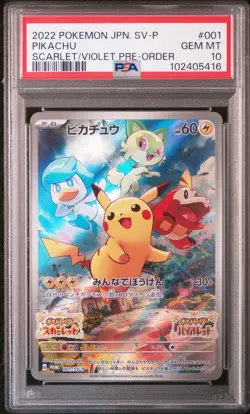2022 POKEMON JAPANESE SV PROMO SCARLET & VIOLET PRE-ORDER #001 PIKACHU PSA 10 - Image 1