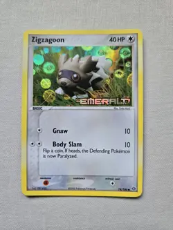Pokemon TCG Zigzagoon Stamped Holo Emerald EX Card 74/106 2005 - Image 1