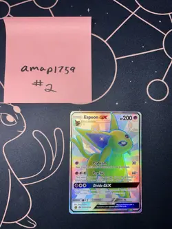 Espeon GX SV60/SV94 Pokemon TCG Hidden Fates Shiny Vault Holo Card NM Condition - Image 1