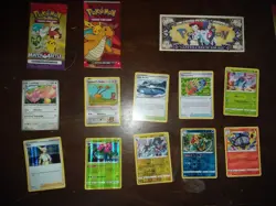 pokemon cards 4 sealed 16 loose cards 1 paper bill multi colored used condition - Image 1