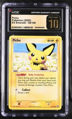 CGC Pichu Pokemon (2005) EX Emerald 59/106 Pristine 10 Collectible Card Slab - Image 1