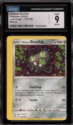 Pokemon Galarian Stunfisk Lost Origin #127 MISCUT ERROR CGC 9 Mint - Image 1