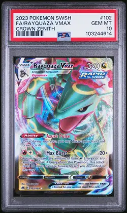 2023 POKEMON SWORD & SHIELD CROWN ZENITH #102 FULL ART/RAYQUAZA VMAX PSA 10 - Image 1