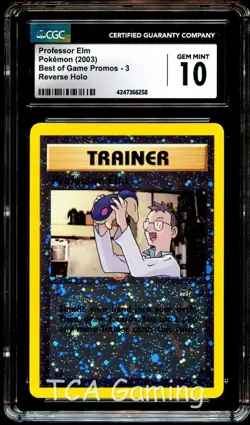 CGC 10 GEM MINT Professor Elm 3 REVERSE HOLO Best of Game Pokemon Card 258 - Image 1