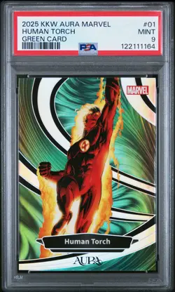 2025 KAKAWOW AURA MARVEL GREEN CARD #01 HUMAN TORCH 20/25 PSA 9 - Image 1