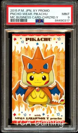 PSA 9 MINT Poncho Wearing Pikachu MEGA Charizard Y BUSINESS Pokemon Card 317 - Image 1