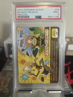 2014 POKEMON SCRAP CARDS COSTUMED PIKACHU #05 MASKED PIKACHU PSA 9 MINT TCG - Image 1