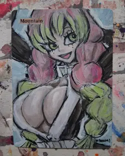 Altered Mtg Hand Painted Mountain One Of A Kind Anime Girl - Image 1