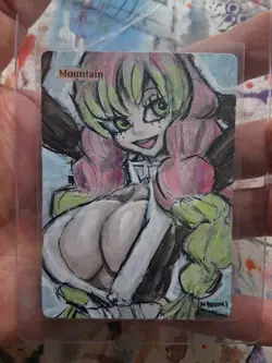 Altered Mtg Hand Painted Mountain One Of A Kind Anime Girl - Image 2
