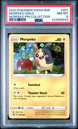 2020 POKEMON SWSH BLACK STAR PROMO MORPEKO PIN COLL #031 MORPEKO-HOLO PSA 8 - Image 1