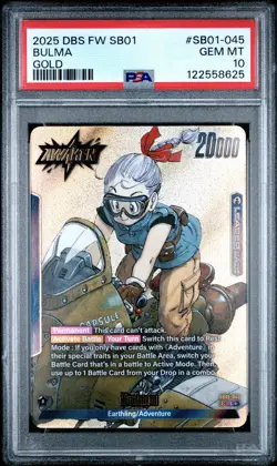 2025 DRAGON BALL SUPER CARD GAME FUSION WORLD MANGA BOOSTER 01 GOLD BULMA PSA 10 - Image 1