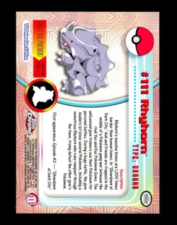 2000 Pokemon RHYHORN Topps Chrome SERIES 2 Edition T.V. Set Card #111 Rare MINT - Image 3