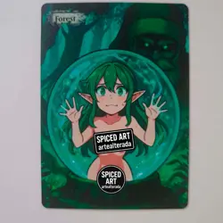 Altered Art MTG Card - Forest - Snow Globe Elven Anime Girl - Spiced Art - Image 1