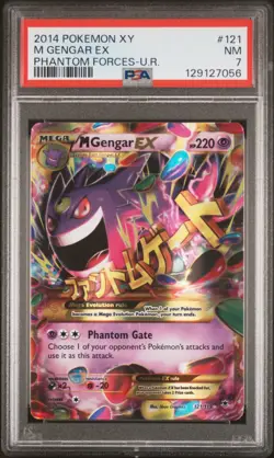 2014 POKEMON XY PHANTOM FORCES ULTRA RARE #121 M GENGAR EX PSA 7 - Image 1
