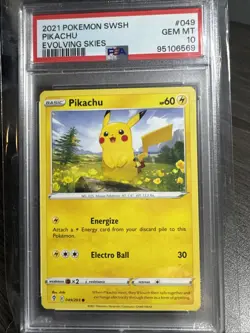 2021 POKEMON SWORD & SHIELD EVOLVING SKIES #049 PIKACHU PSA 10 - Image 1