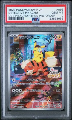 2023 POKEMON JPN SV-P PROMO #098 DETECTIVE PIKACHU PSA 10 - Image 1