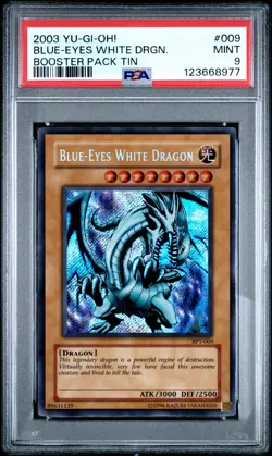 2003 YU-GI-OH! BOOSTER PACK TIN #009 BLUE-EYES WHITE DRAGON PSA 9 - Image 1