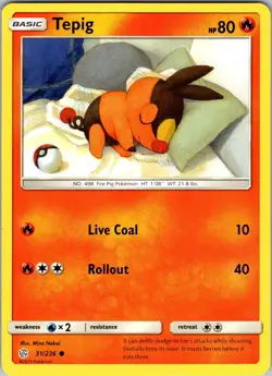 Pokemon TCG Tepig Sun & Moon Cosmic Eclipse 31/236 Regular Common Card NM - Image 1