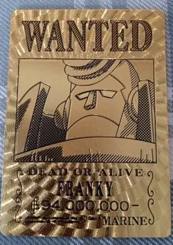 RARE FRANKY One Piece Anime 24K Gold Flake Wanted Card CCG USA SELLER - Image 1
