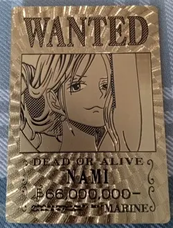 RARE NAMI One Piece Anime 24K Gold Flake Wanted Card CCG USA SELLER - Image 1