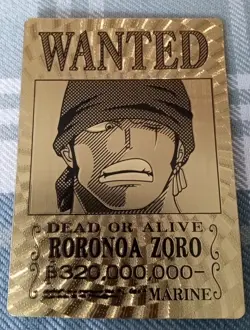 RARE RORONOA ZORO One Piece Anime 24K Gold Flake Wanted Card CCG USA SELLER - Image 1