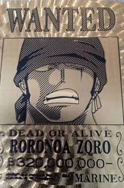 RARE RORONOA ZORO One Piece Anime 24K Gold Flake Wanted Card CCG USA SELLER - Image 2