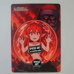 Altered Art MTG Card - Mountain - Snow Globe Elven Anime Girl - Spiced Art - Image 1