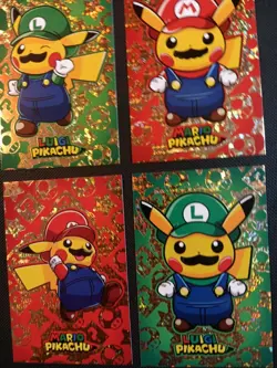 Pokemon 2024 Card Database Christmas Set Mario Luigi Pikachu 4x Set Gold Foil - Image 2