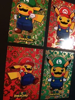 Pokemon 2024 Card Database Christmas Set Mario Luigi Pikachu 4x Set Gold Foil - Image 3