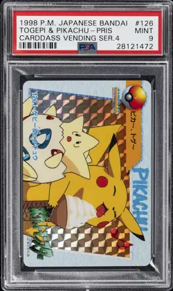 1998 POKEMON JPN BANDAI CARDDASS VENDING SER 4 #126 TOGEPI & PIKACHU-PRISM PSA 9 - Image 1