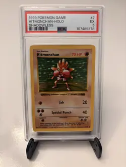 Pokemon TCG Hitmonchan 7/102 Base Set Holo Shadowless PSA 5 - Image 1