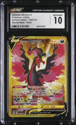 CGC 10 Galarian Moltres V 183/172 Secret Rare Brilliant Stars Pokemon Card - Image 1