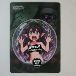Altered Art MTG Card - Swamp - Snow Globe Elven Anime Girl - Spiced Art - Image 1
