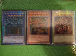 Yu-Gi-Oh! TCG Set of Egyptian God Cards (Obelisk, Ra, Slifer) QCSR LE LC01 - Image 1