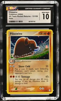 CGC 10 GEM MINT Piloswine EX Team Rocket Returns 13/109 Holo SWIRL Pokemon Card - Image 1