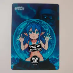 Altered Art MTG Card - Island - Snow Globe Elven Anime Girl - Spiced Art - Image 1