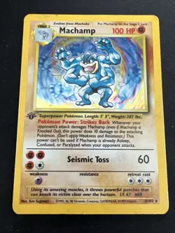1999 Base Set Vintage Pokemon 2 Card Lot: Holo 1st Edition Machamp & Gyarados - Image 4