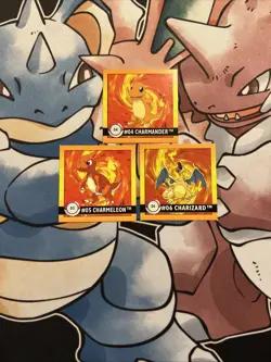 Pokemon 1999 Artbox Sticker Charmander 4 Charmeleon 5 Charizard 6 Vintage - Image 1
