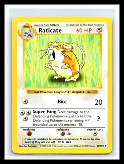 💥 Raticate # 40/102 | Base Set | SHADOWLESS | Vintage Pokemon 1999 TCG | - Image 1