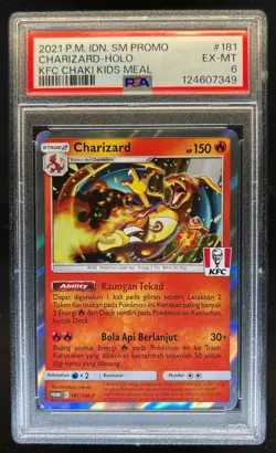 2021 Pokemon PM IDN SM Promo Charizard Holo KFC Chaki Kids Meal #181 PSA 6 EX-MT - Image 1