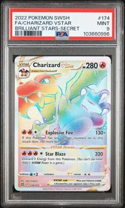 PSA 9 Charizard VSTAR Secret Rare 174/172 Brilliant Stars Pokemon 2022 - Image 1
