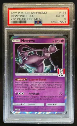 2021 Pokemon IDN SM Promo Mewtwo KFC Chaki Kids Meal #184 PSA 6 EX-MT - Image 1